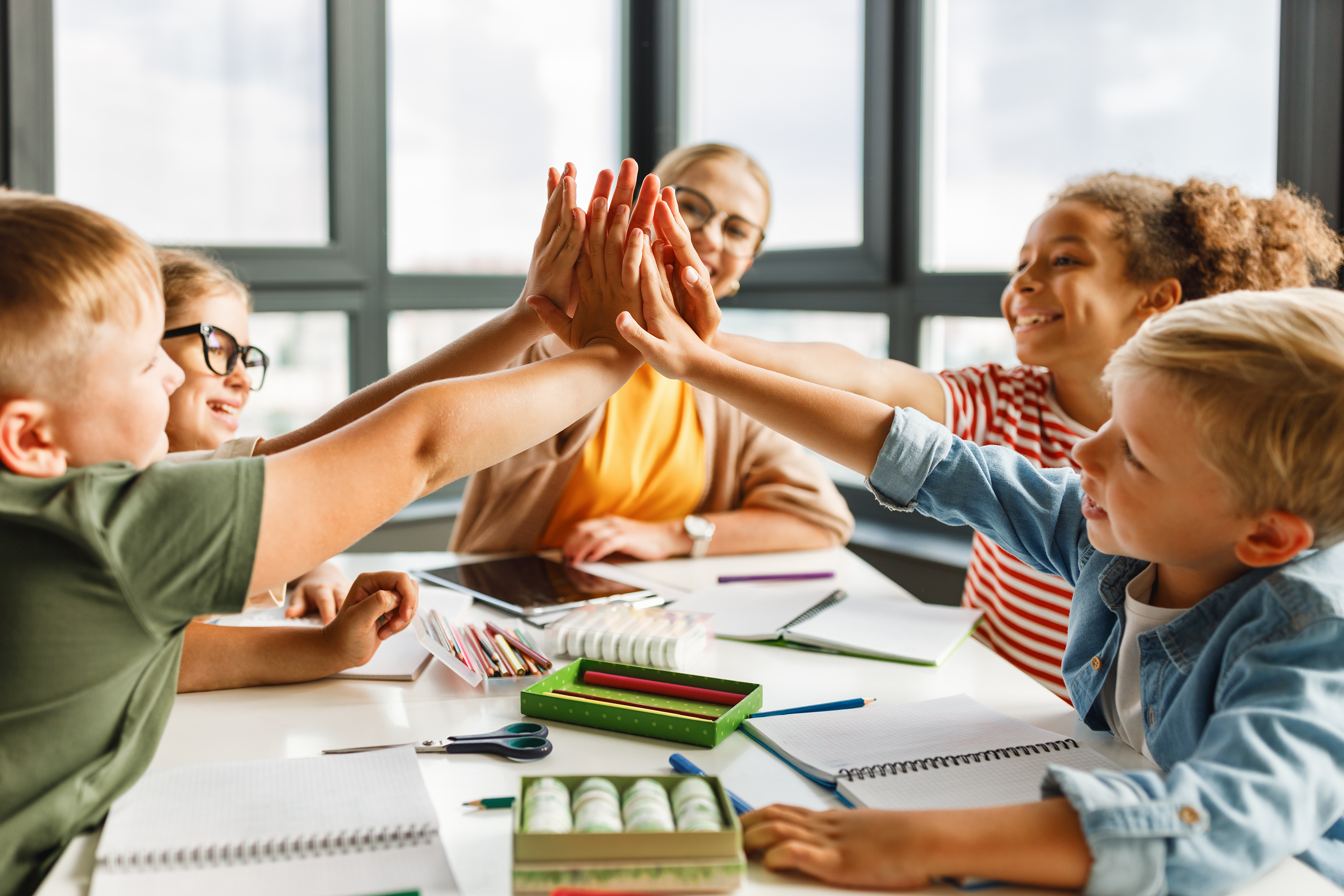 Students collaborating in class